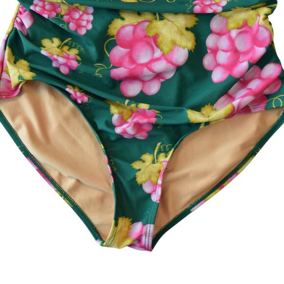 Pink and Green Raspberry Grapes Ruffle One Piece Swimsuit Size Medium - Picture 3 of 9